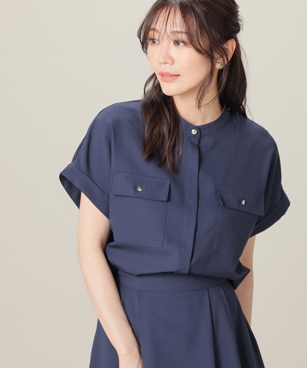 ニナリッチ セットアップ 9 紺 シャツ ブラウス スカート 花柄 シアー 半袖 Honeys（ハニーズ） トップス ブラウス 半袖 セットアップ 美冷 接触冷