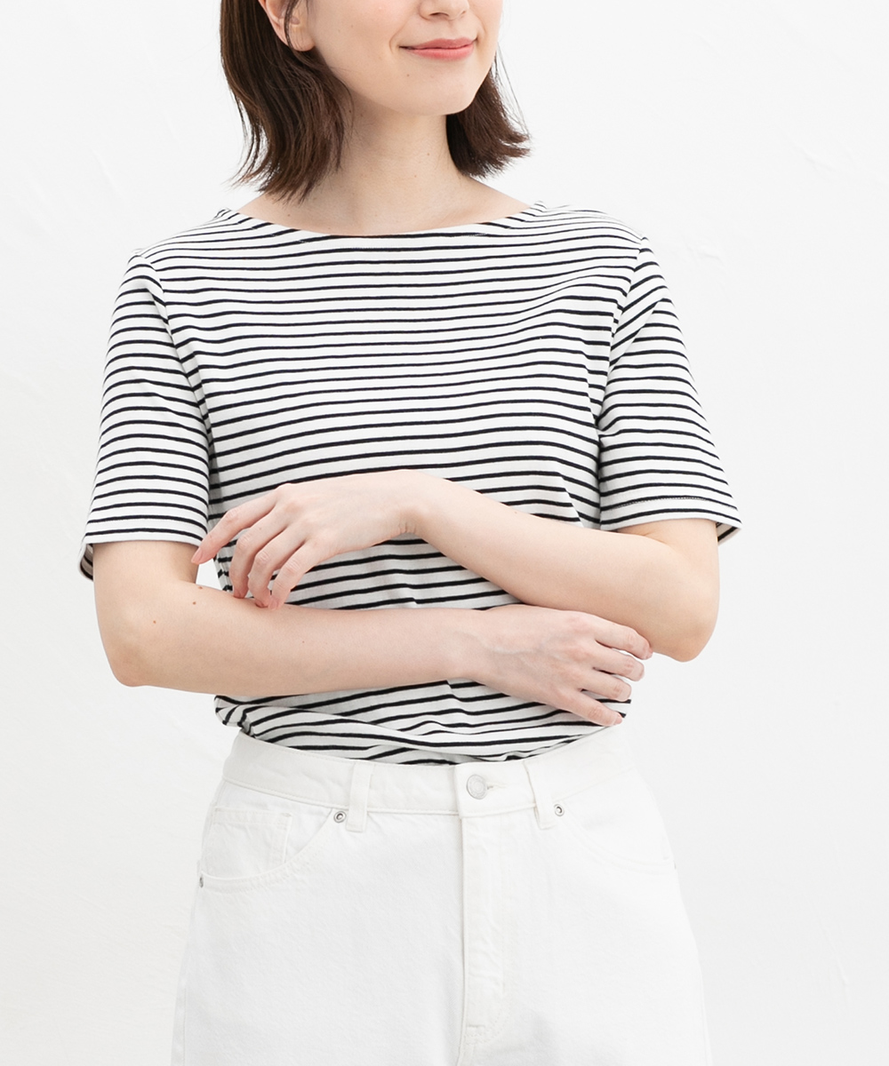 トップス Tシャツ 半袖Tシャツ カットソー 半袖 オーガニックコットン UVカット ボートネック ...