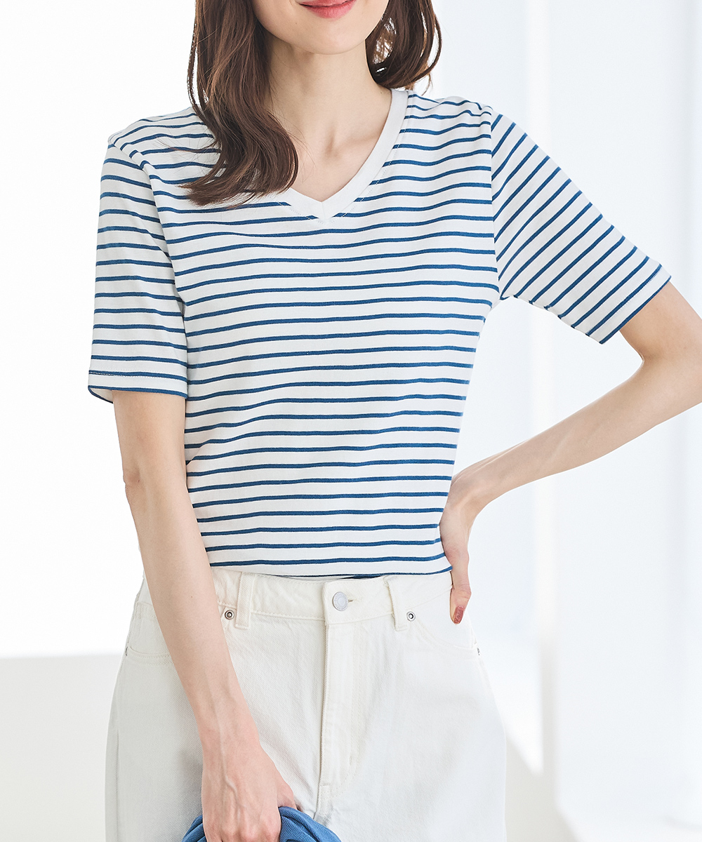 トップス Tシャツ 半袖Tシャツ カットソー 半袖 オーガニックコットン UVカット Vネック ボー...