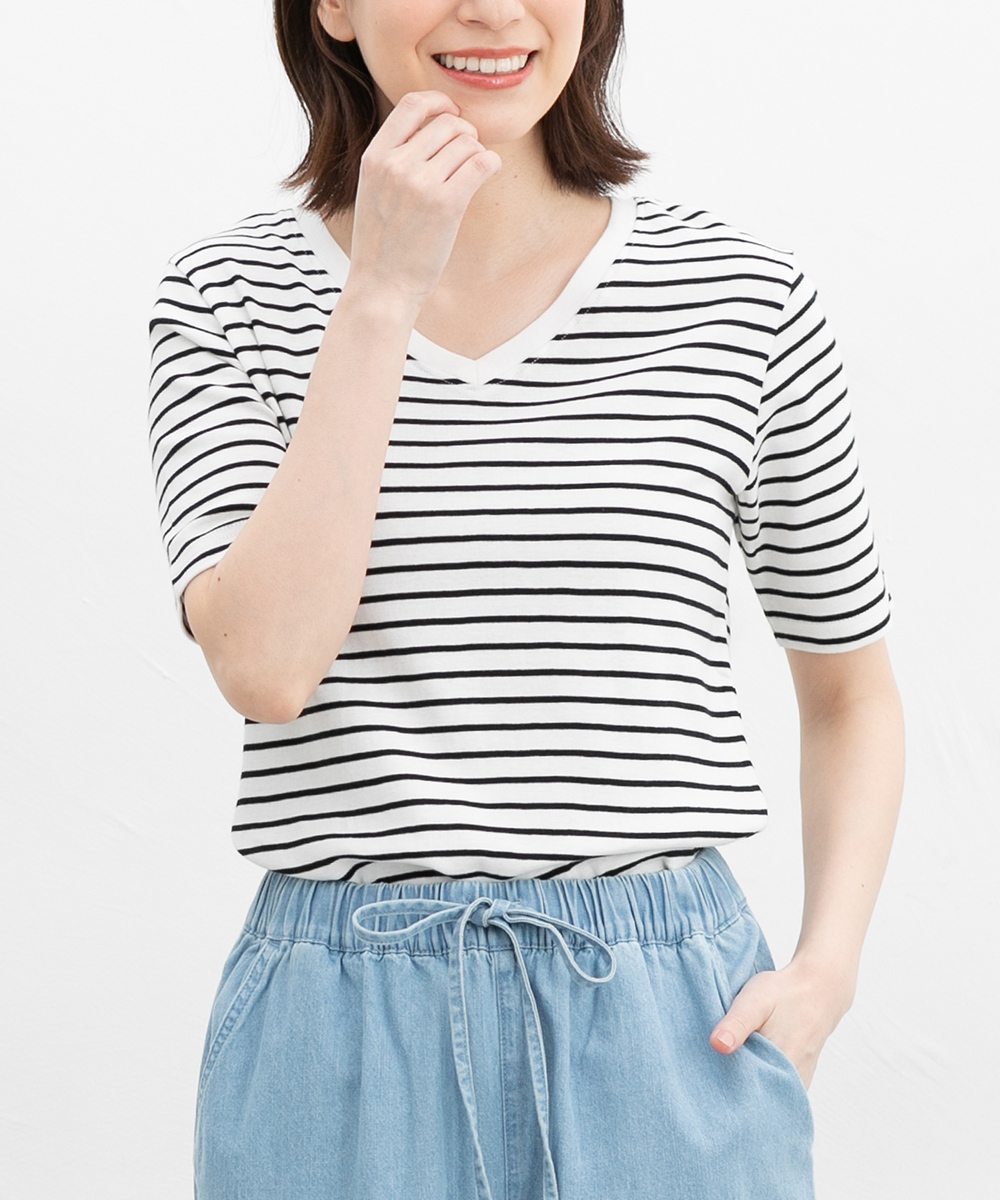 トップス Tシャツ 半袖Tシャツ カットソー 半袖 オーガニックコットン UVカット Vネック ボー...