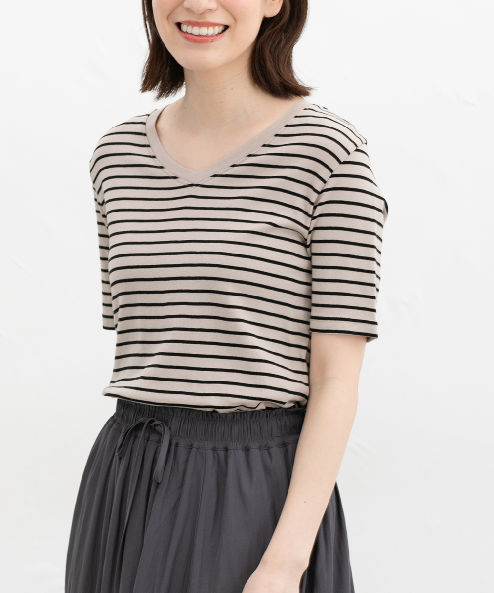 トップス Tシャツ 半袖Tシャツ カットソー 半袖 オーガニックコットン UVカット Vネック ボー...