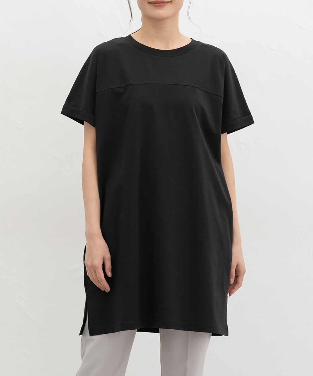 黒 半袖 ひざ丈ワンピース Honeys（ハニーズ） ワンピース 半袖 ひざ丈 ハニさら UVカット 接触冷