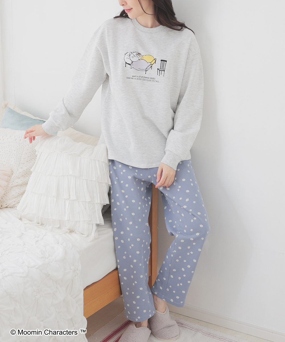 Honeys ルームウェア 部屋着 上下セット ムーミン 裏毛 綿 花柄  