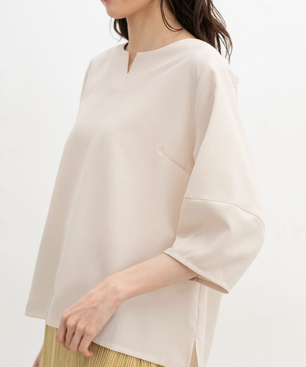 Honeys トップス ブラウス ランタン袖 麻調 リネンライク