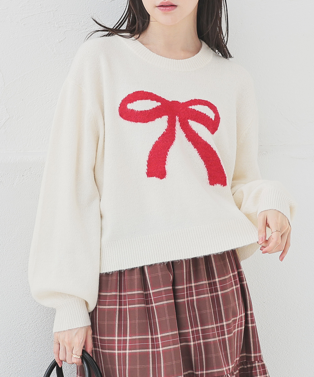 Honeys（ハニーズ） トップス ニット セーター 長袖 リボン柄 再生