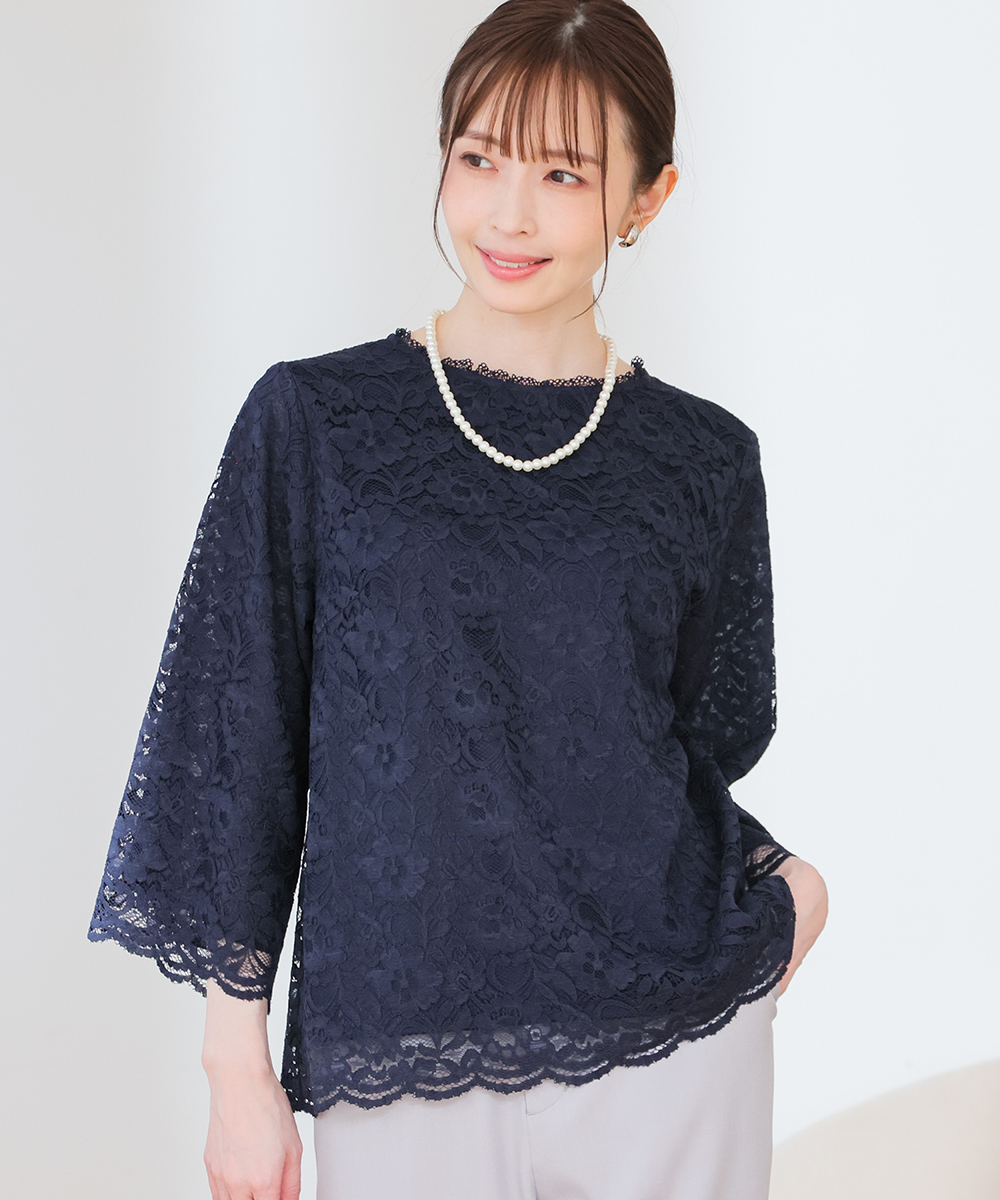 Honeys（ハニーズ） トップス カットソー レース 8分袖 スカラップ