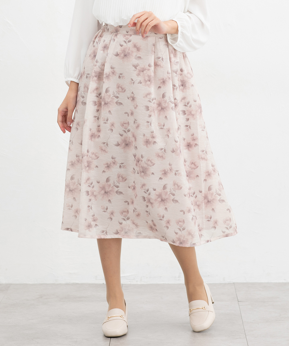 MIMO MODA 花柄フレアスカート ひざ丈 スカート 膝丈 レディース ボトムス フレア 花柄 ストライプ