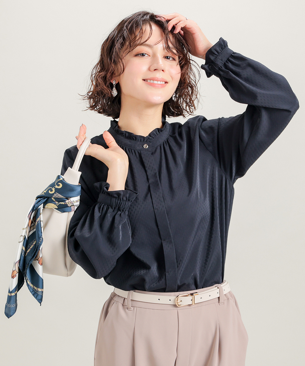 Honeys（ハニーズ） トップス ブラウス 長袖 スタンドネック フリル