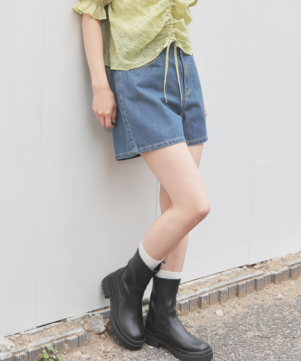 T⭐︎♡デニム、reposeパンツ 膝魅せニーハイベルト付き''2WAY''デニムパンツ(TS)（デニム
