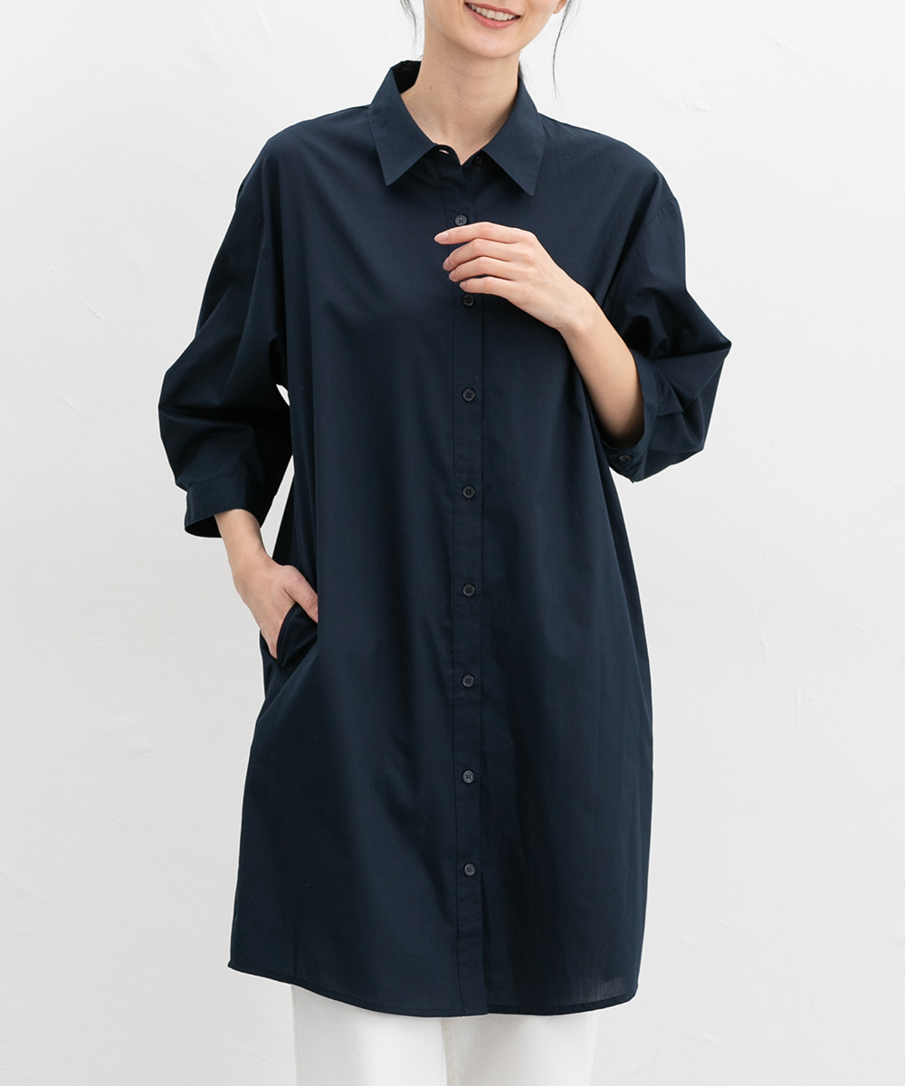 Honeys ワンピース シャツワンピース ロング丈 無地 ストライプ