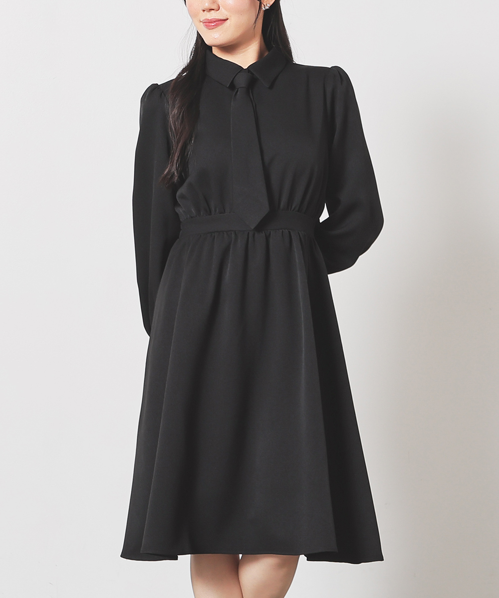 Honeys（ハニーズ） ワンピース 長袖 ひざ丈 大きいサイズ ネクタイ