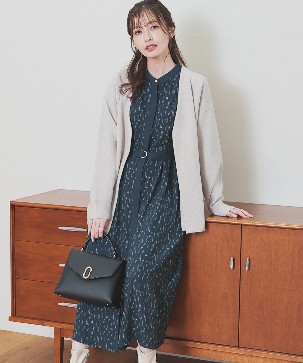Honeys（ハニーズ） 長袖 ロング丈 ベルト付き バンドカラー 比翼