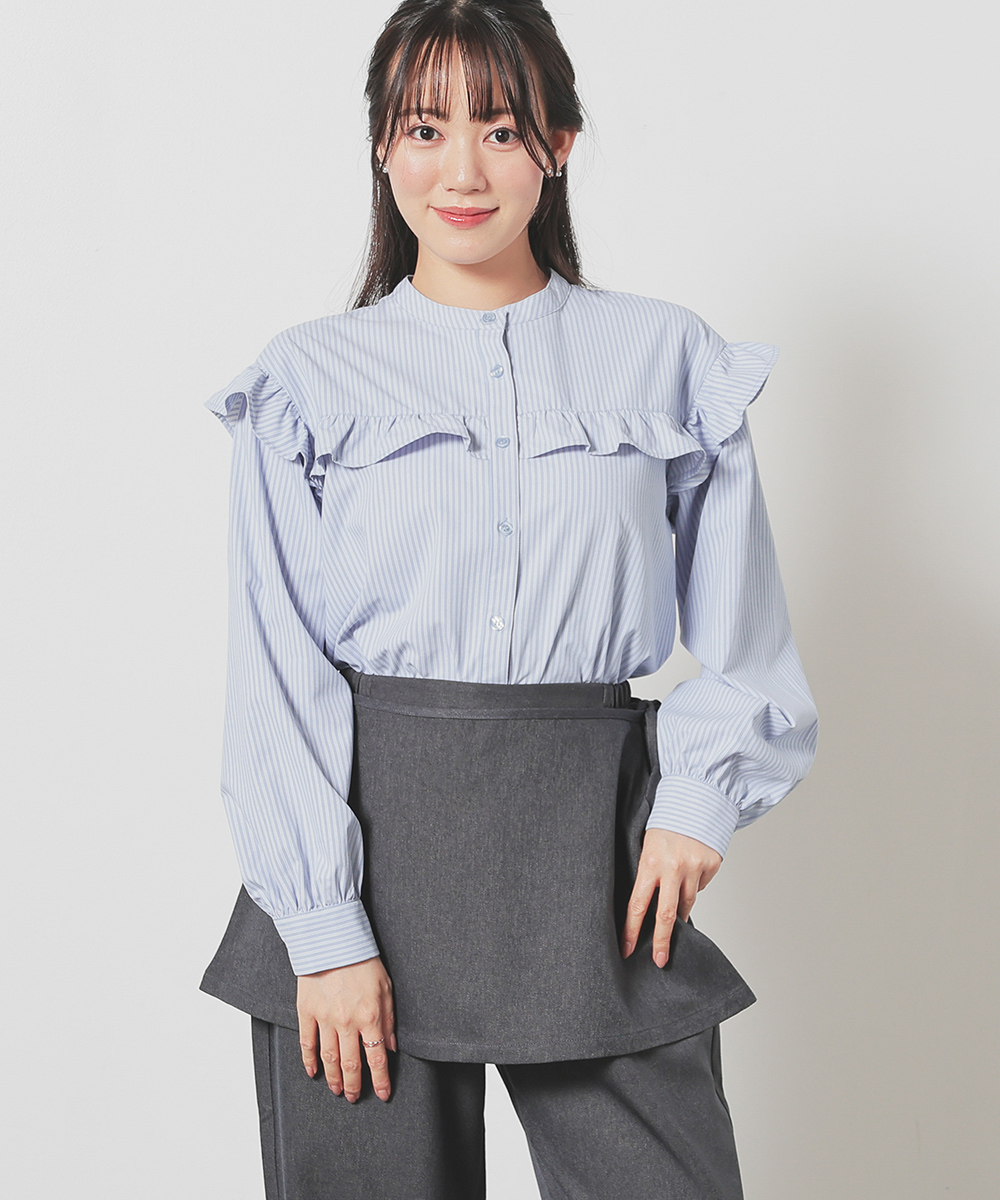 Honeys（ハニーズ） トップス ブラウス 長袖 フリル 無地 ストライプ柄