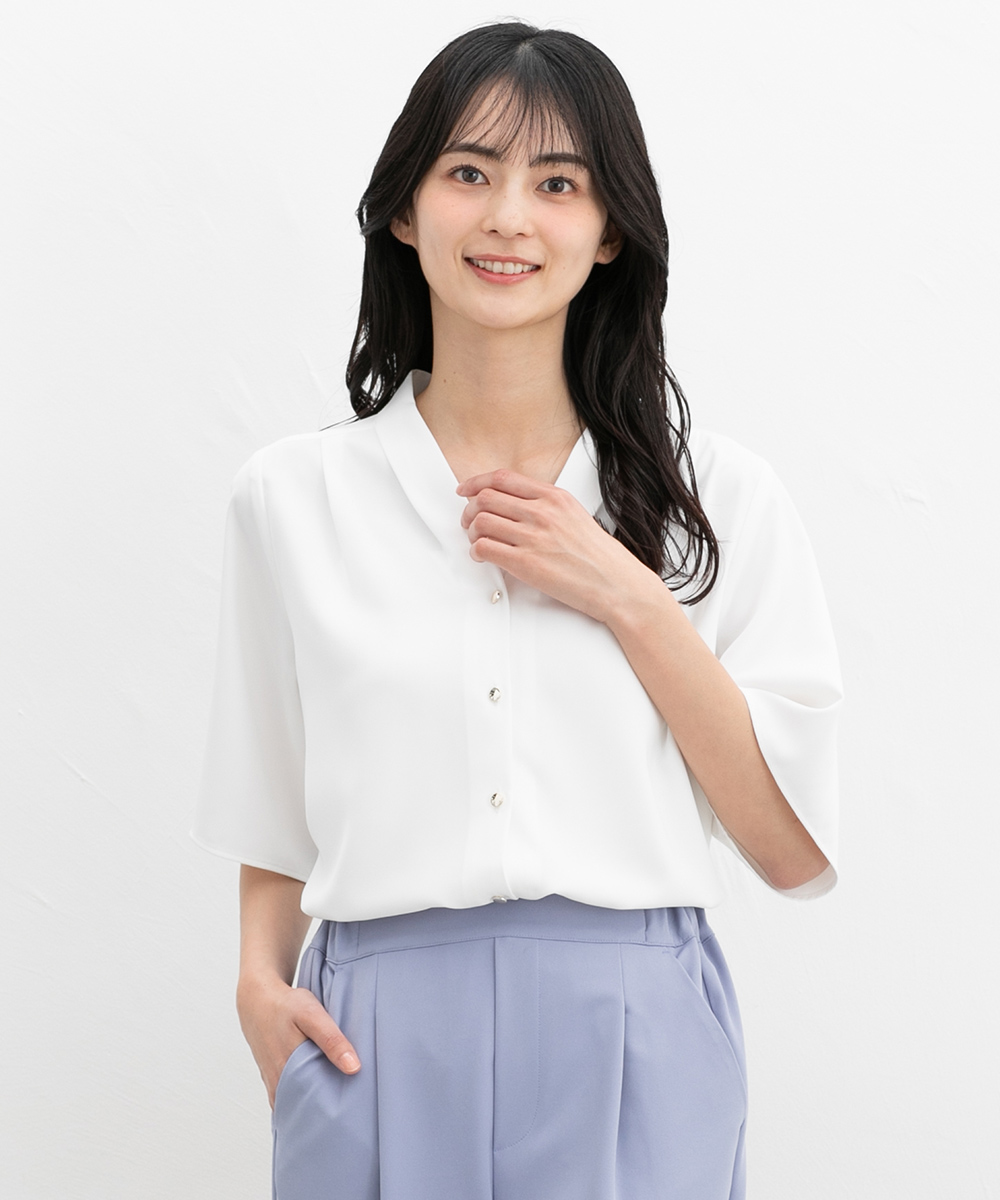Honeys トップス ブラウス 半袖 大きいサイズ オフィス きれいめ