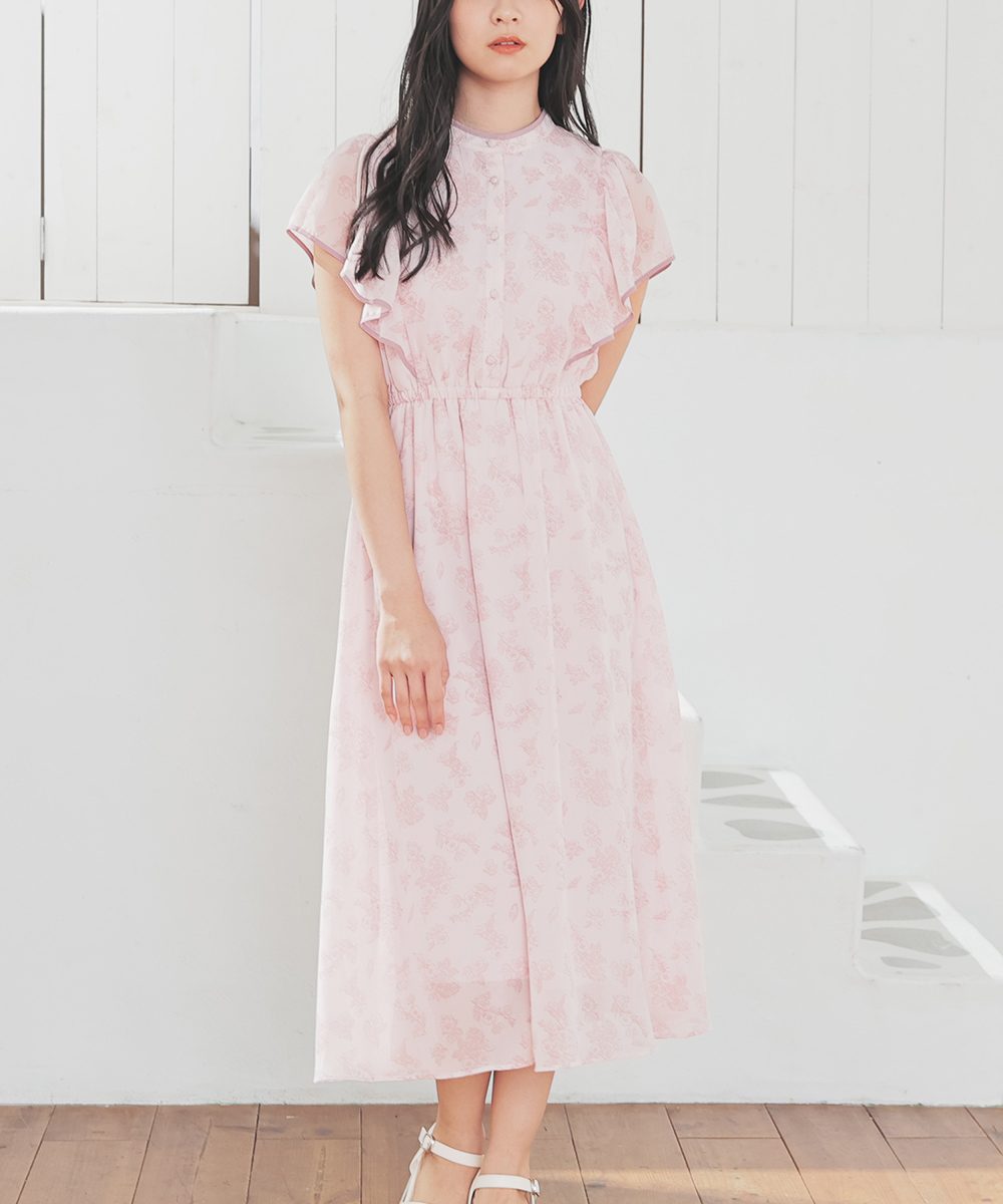 【特別セール品】 Honeys ドット フリル袖 大きいサイズ ロング丈 半袖 ワンピース ワンピース