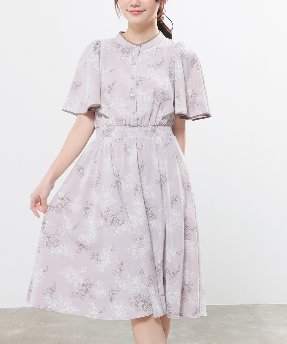 Honeys（ハニーズ） ワンピース 半袖 ひざ丈 大きいサイズ フレア袖 花