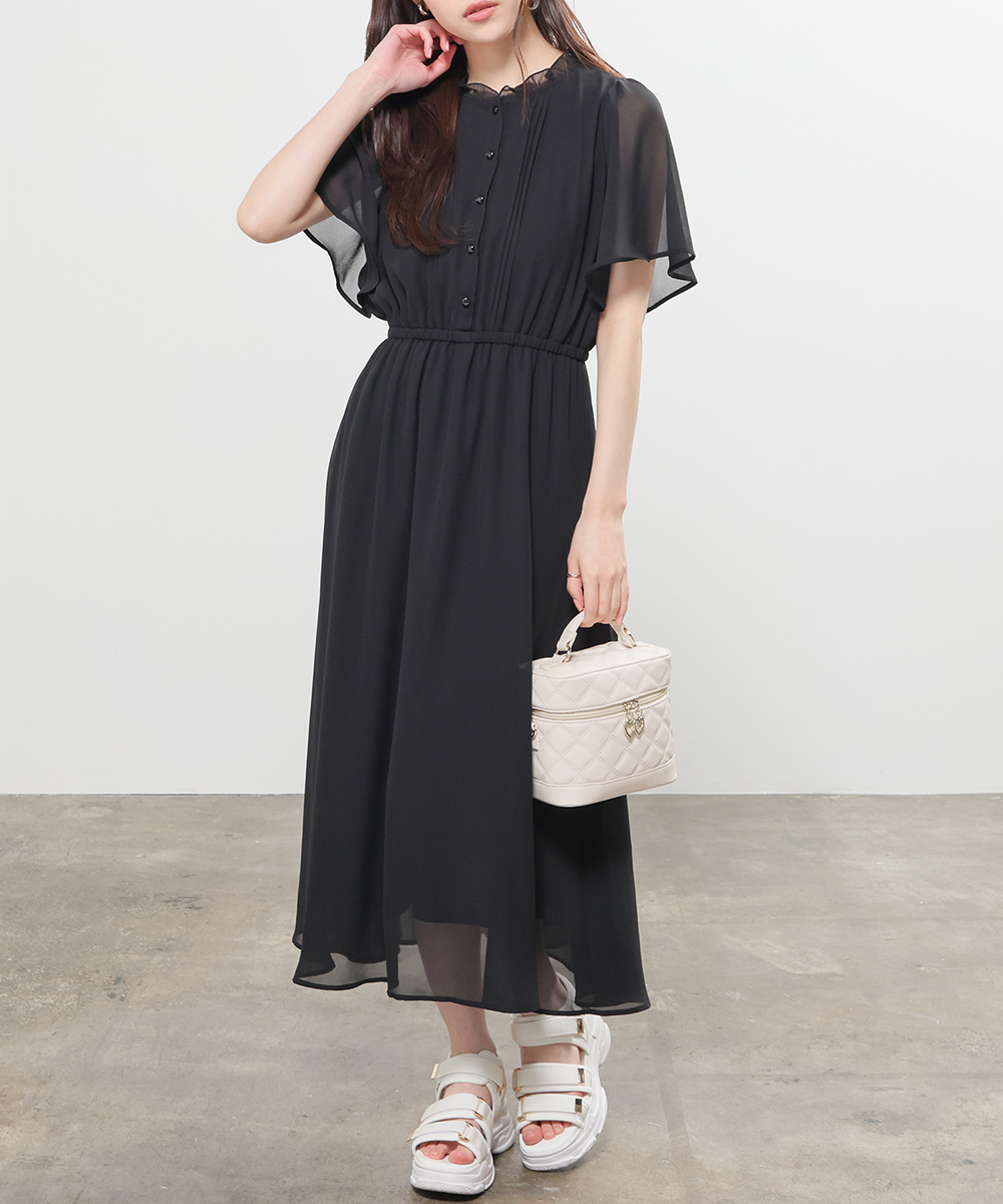 アナイ　現行　総レース　花柄　ベルト　ロングワンピース　半袖 Honeys（ハニーズ） ワンピース 半袖 ロング丈 大きいサイズ フレア袖