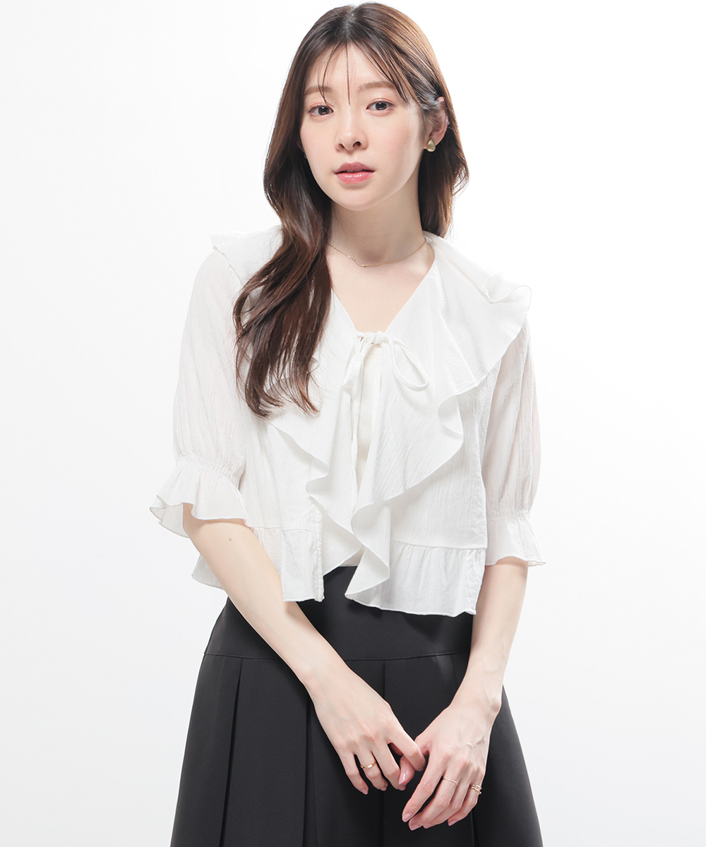 現行品美品！FOXEY BLOUSE TRINETE 半袖フリルトップス　38 Honeys（ハニーズ） トップス ブラウス 半袖 ラッフルフリル