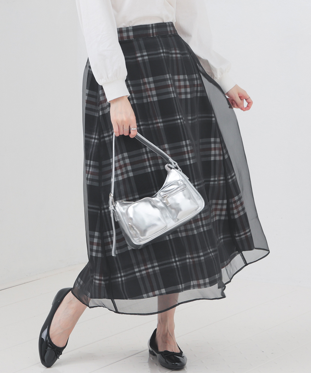 ボトムス スカート ロングスカート ロング丈 フレアスカート ウエストゴム 透け感 裏地付き SALE Honeys ハニーズ シアースカート | Honeys | 01