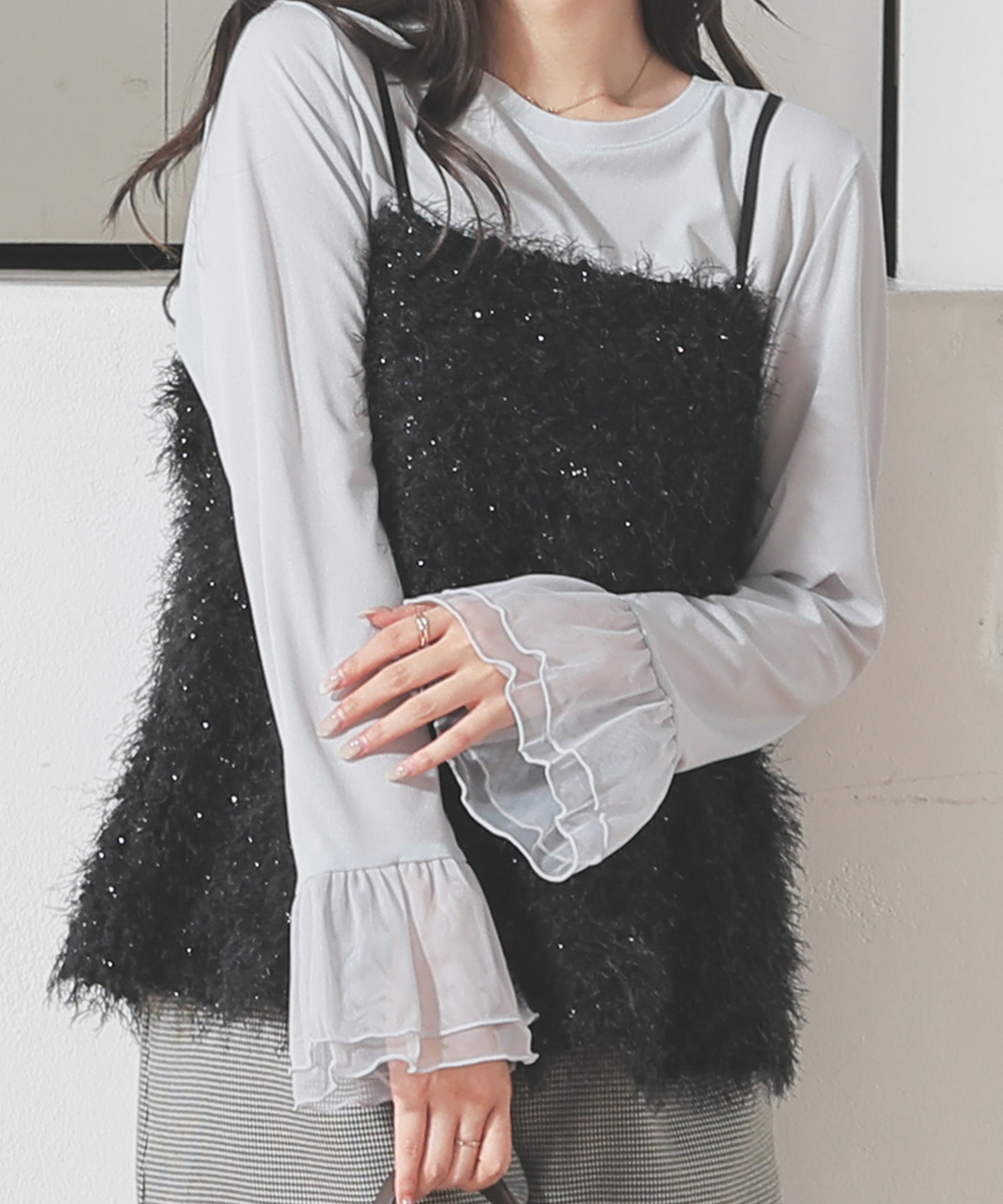 Honeys（ハニーズ） トップス カットソー 長袖 袖口チュール チュール