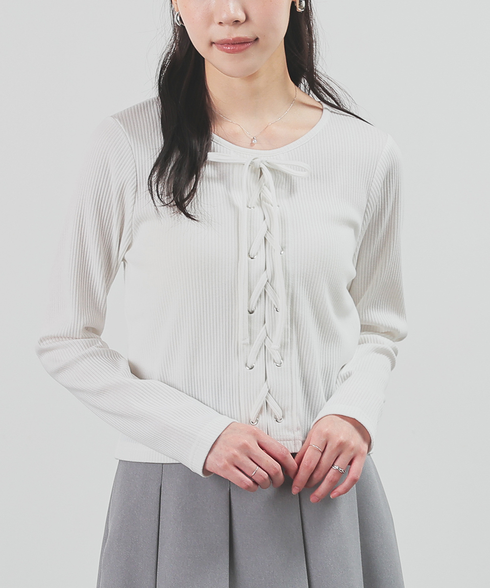 Honeys（ハニーズ） カットソー 長袖 ストレッチ 綿混 テレコ素材 U