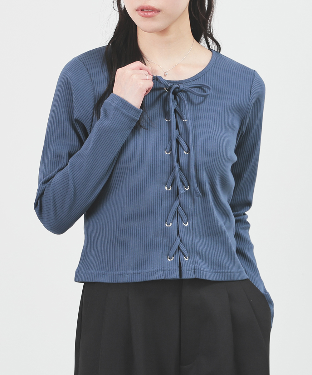 Honeys（ハニーズ） カットソー 長袖 ストレッチ 綿混 テレコ素材 U