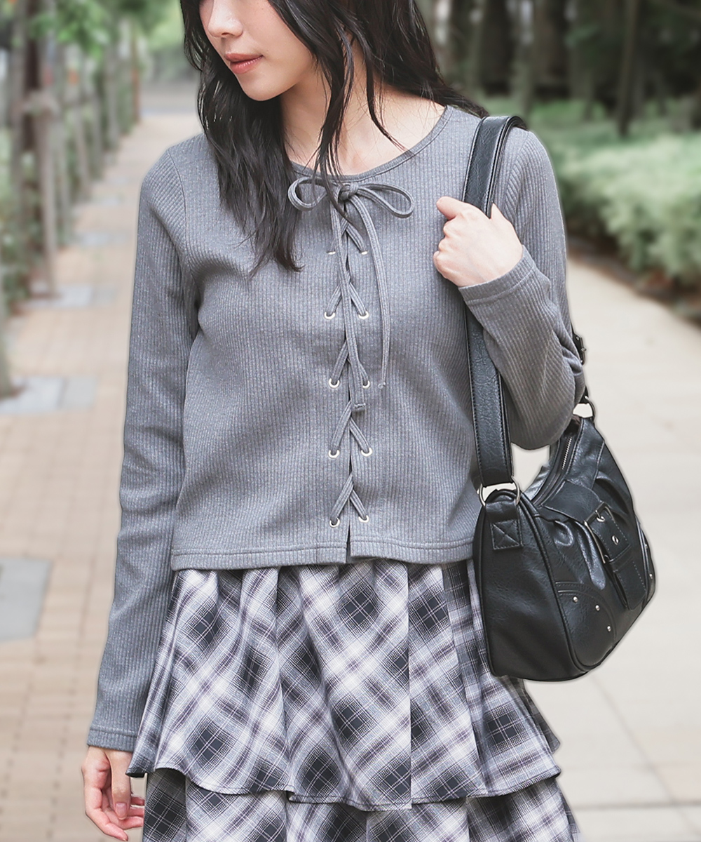 Honeys（ハニーズ） カットソー 長袖 ストレッチ 綿混 テレコ素材 U