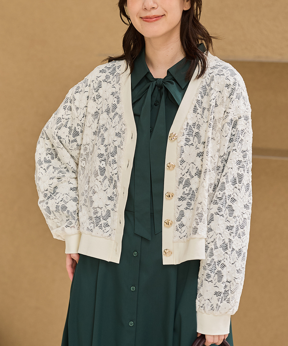 Honeys（ハニーズ） トップス カーディガン 長袖 レース 花柄 Vネック