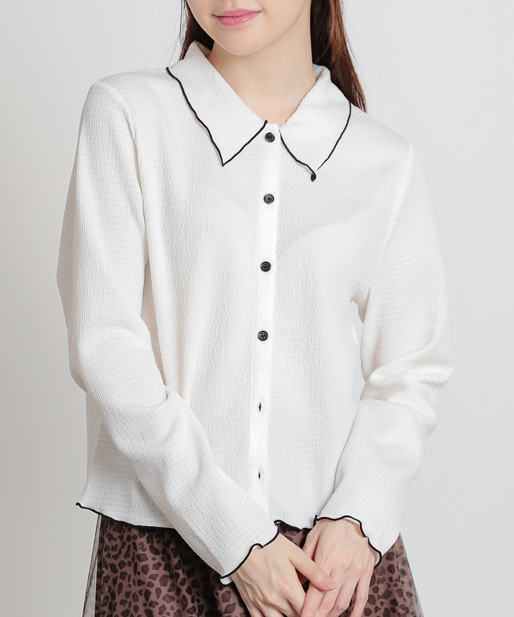 Honeys（ハニーズ） トップス 長袖 衿付き ストレッチ ジャカード