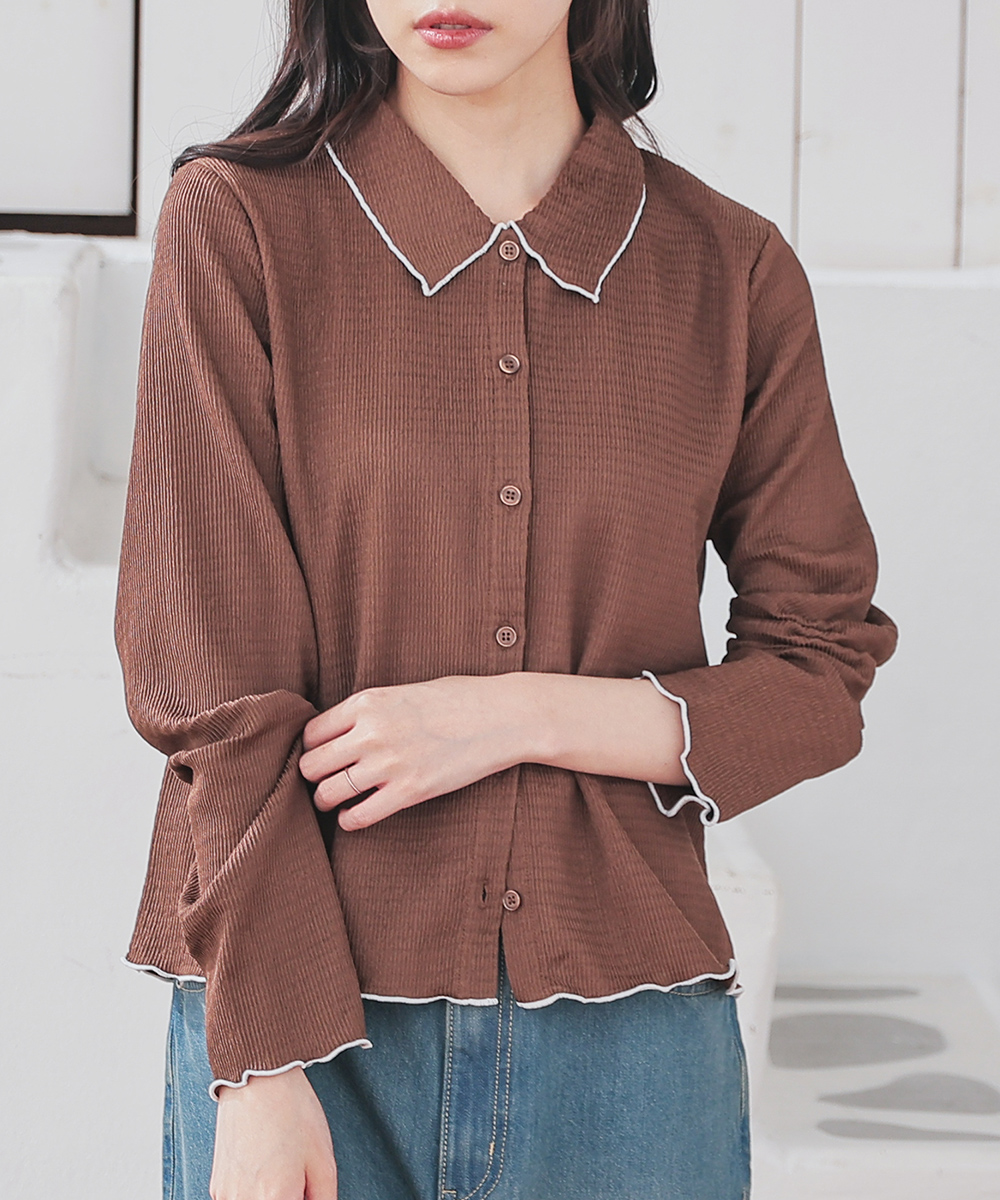 Honeys（ハニーズ） トップス 長袖 衿付き ストレッチ ジャカード