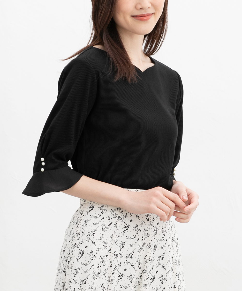 ■【グラシア】トップス　M　カットソー　パール　ビジュー　オフィスカジュアル □【グラシア】トップス M カットソー パール ビジュー オフィス