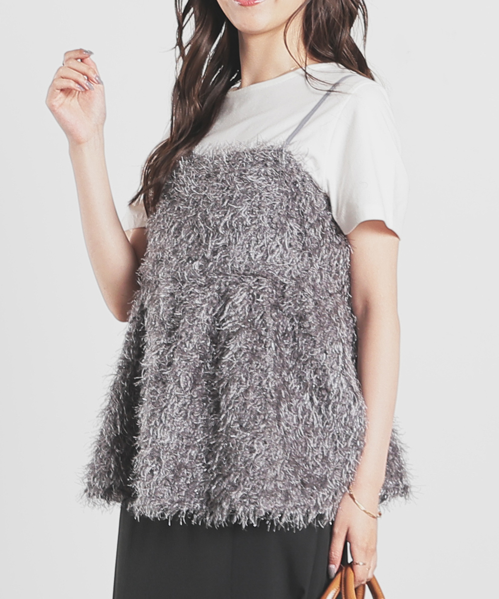 Honeys（ハニーズ） トップス キャミソール ポップコーンフェザー素材