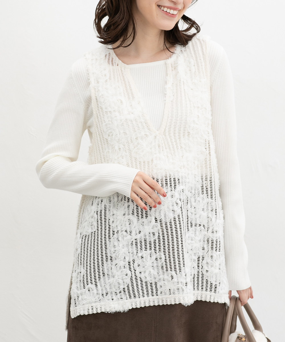 Honeys トップス ベスト ジレ カットソー ノースリーブ レース