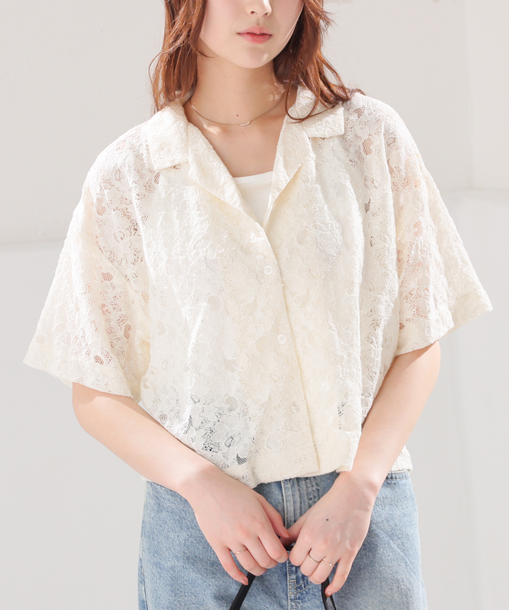 Honeys（ハニーズ） トップス シャツ カーディガン 半袖 総レース 花柄