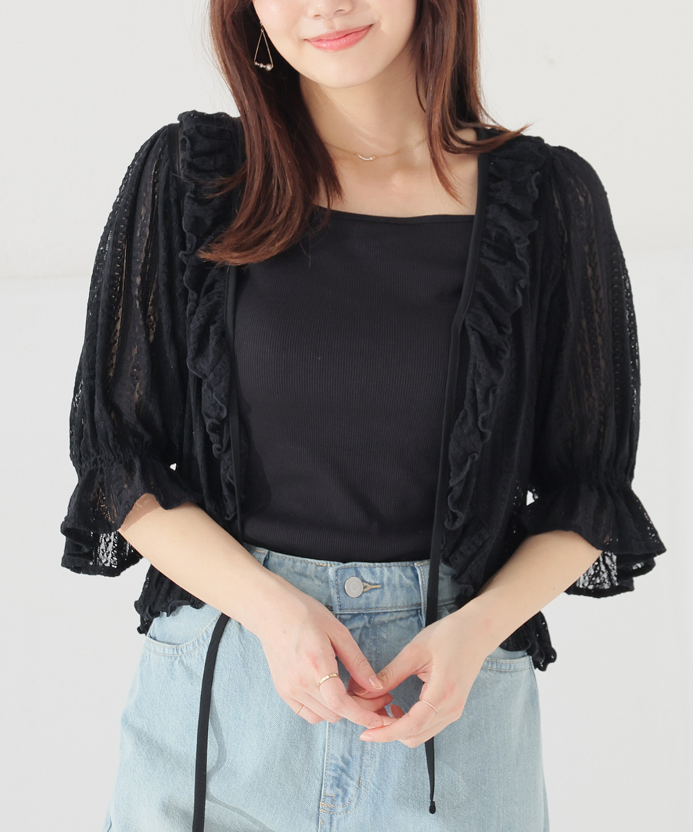 バーバリーロンドン カーディガン 羽織り フリル 七分袖 黒 ブラック 2 M セール】フリルカーディガンLS 638337（Tシャツ/カットソー
