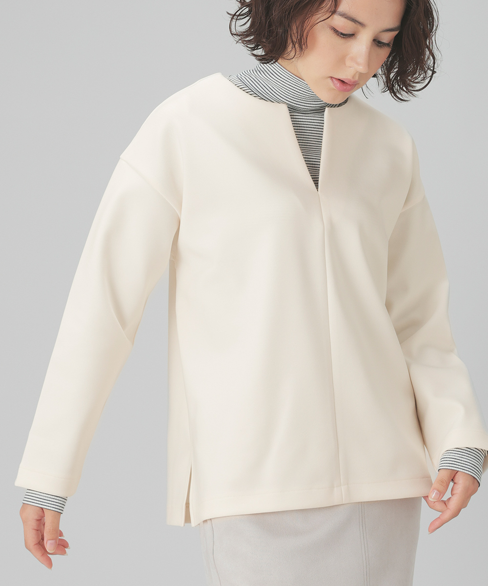 Honeys（ハニーズ） カットソー 長袖 スリット ストレッチ くすみ