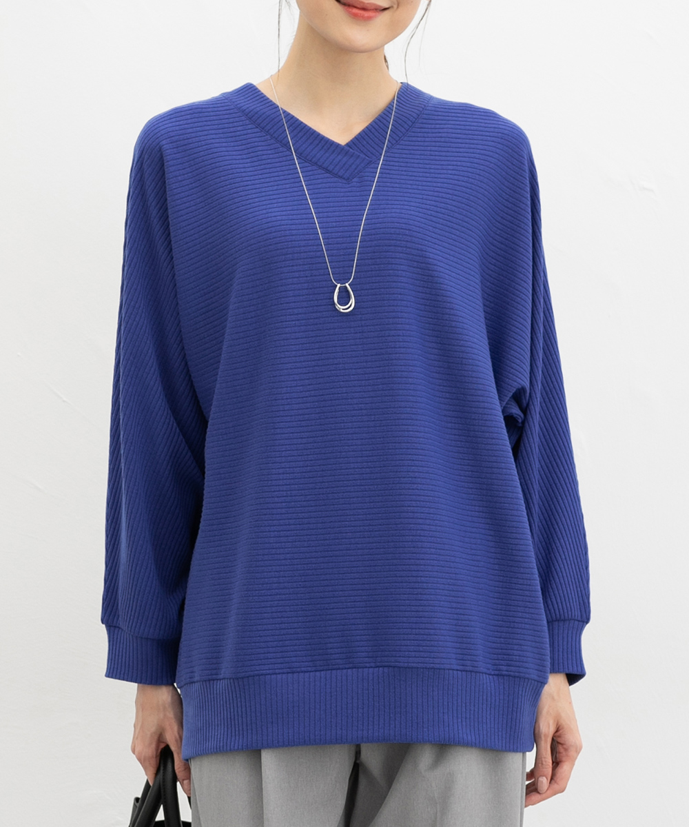 ババグーリ ヘンプ×コットン ボーダー カットソー トップス レディース ブルー系 M asana ヘンプコットン 厚手 ジャージ トップス・草木染め【パヤカ