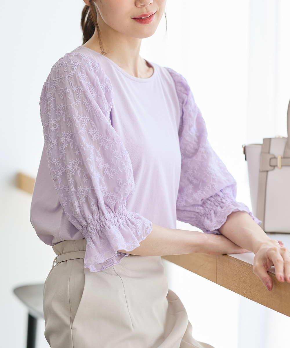 Honeys トップス カットソー 刺繍使いトップス 刺繍レース