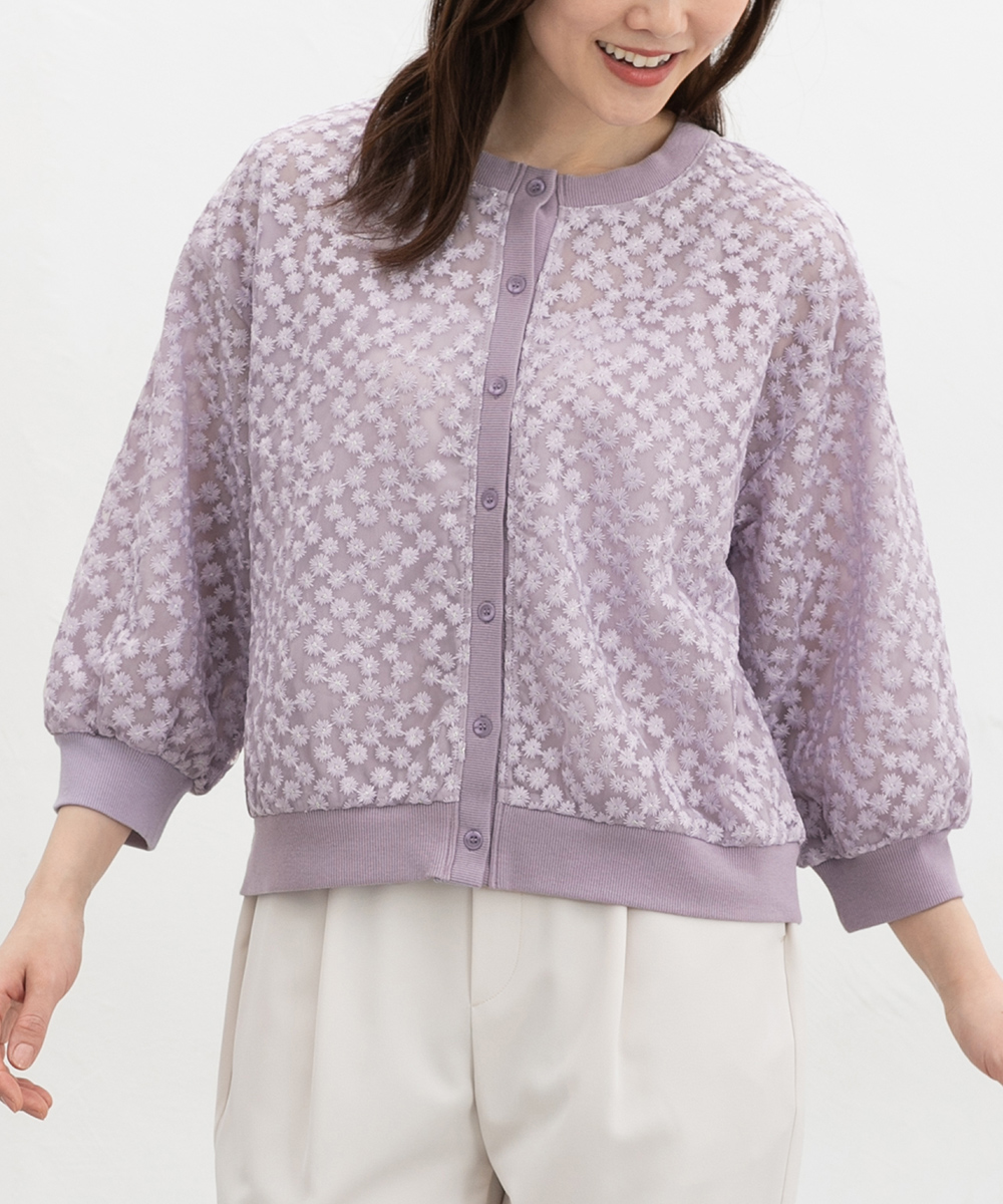 Adonisis アドニシス 3Dフラワー刺繍チュールニットカーディガン パール Adonisis アドニシス 3Dフラワー刺繍チュールニットカーディガン