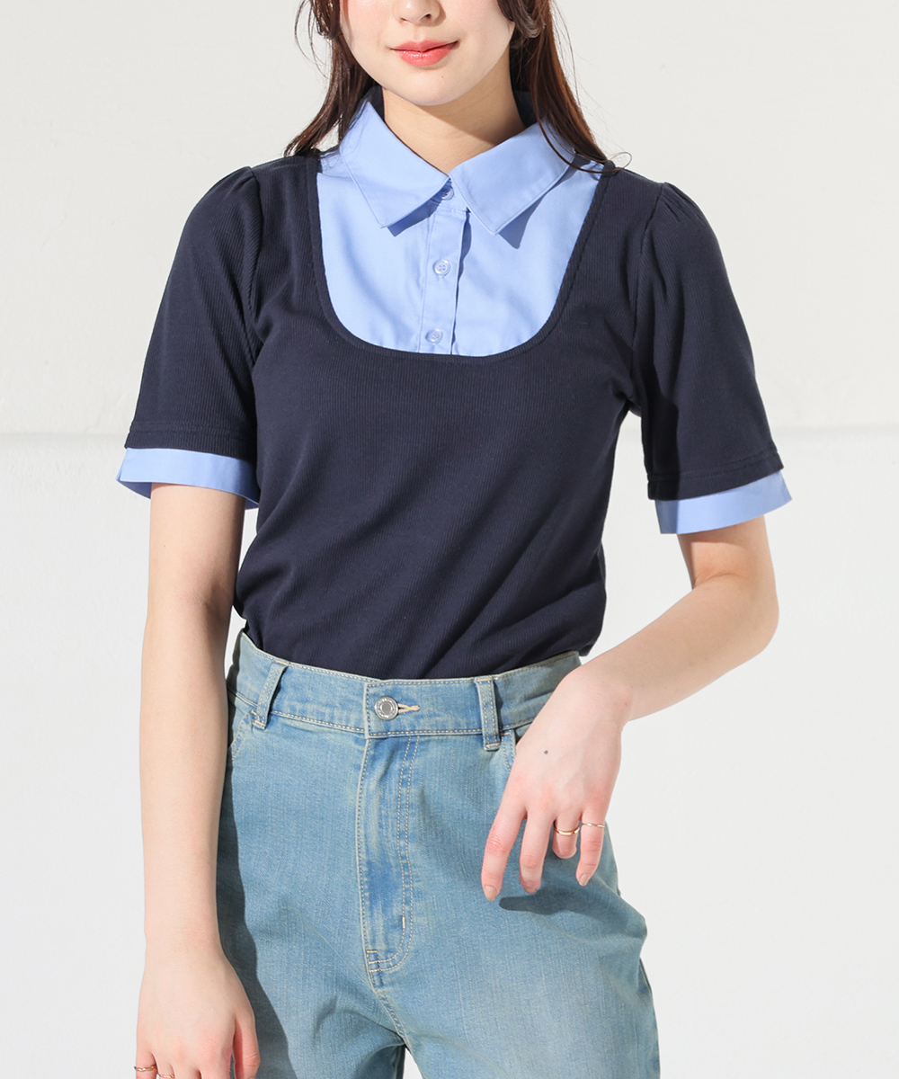 Honeys（ハニーズ） カットソー 半袖 レギュラーカラー ストレッチ