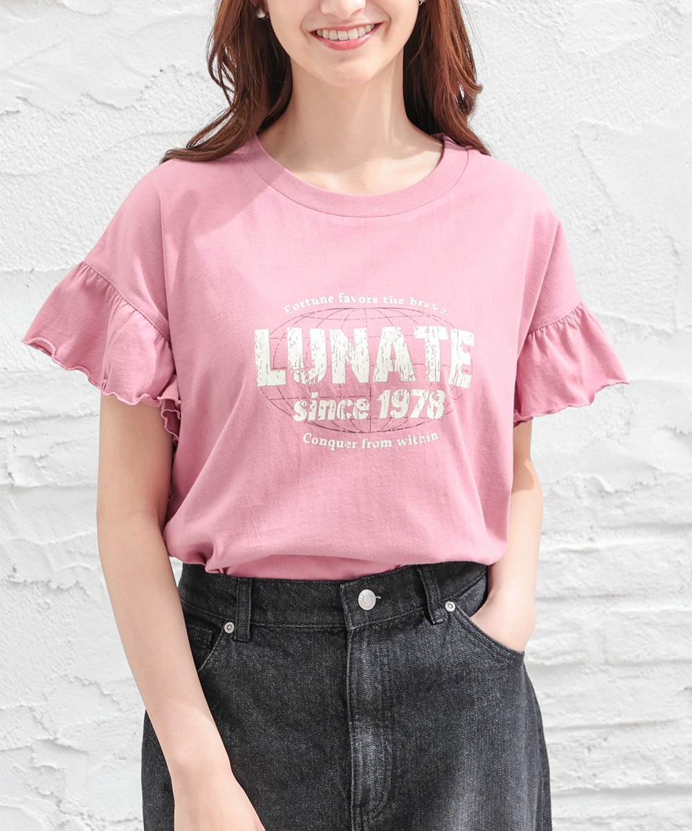 トップス Tシャツ レディース 半袖 ロゴ かわいい 綿100％ フリル UVカット 白 黒 ピンク...