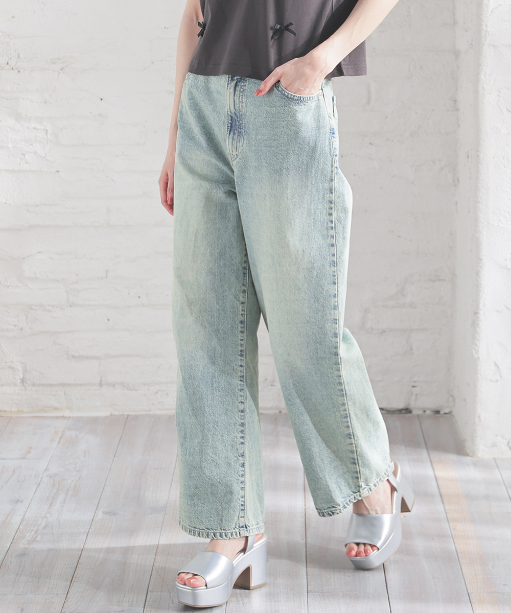 Honeys ボトムス デニム ジーンズ ワイドパンツ ハイウエスト 綿