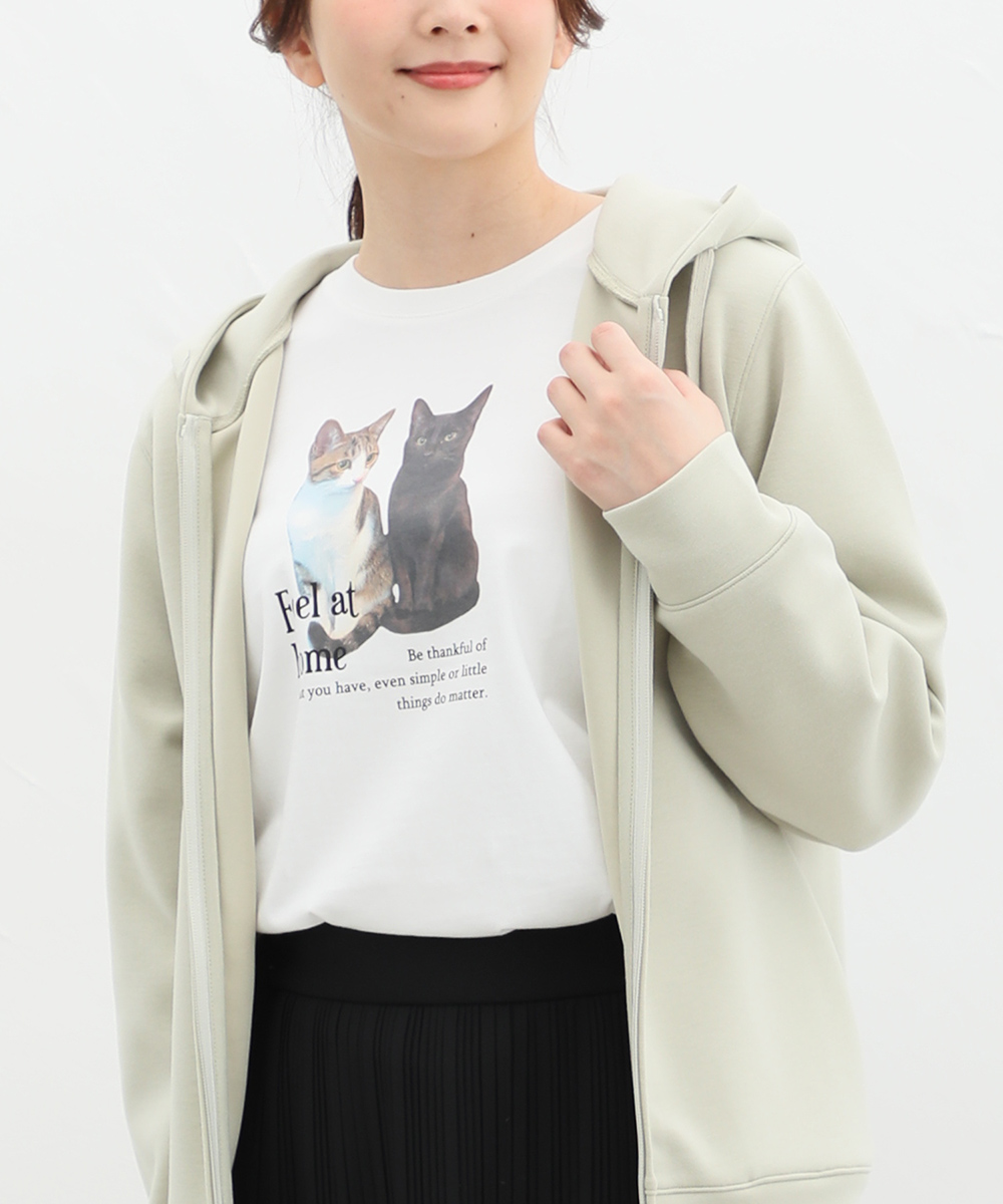 トップス ロンT 長袖 Tシャツ 綿100％ コットン ネコ 猫 可愛い 白 スミクロ レディース ...