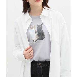 トップス ロンT 長袖 Tシャツ 綿100％ コットン ネコ 猫 可愛い 白 スミクロ レディース ...