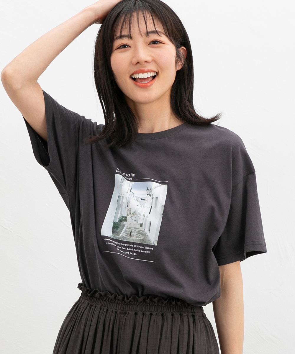 特別価格7/28正午まで トップス Tシャツ 半袖Tシャツ カットソー 半袖 コットン 綿 UVカット フォト SALE Honeys ハニーズ フォトプリントＴシャツ | Honeys | 01