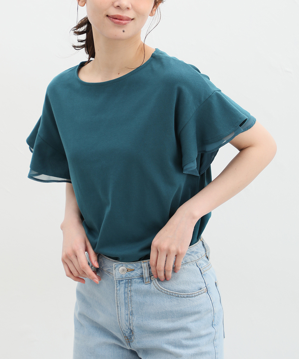 Tシャツ カットソー きれいめ レディース 半袖 おしゃれ 人気 綿 オフィス 大きいサイズ かわいい Honeys ハニーズ フリル袖Ｔシャツ｜honeys-online｜08