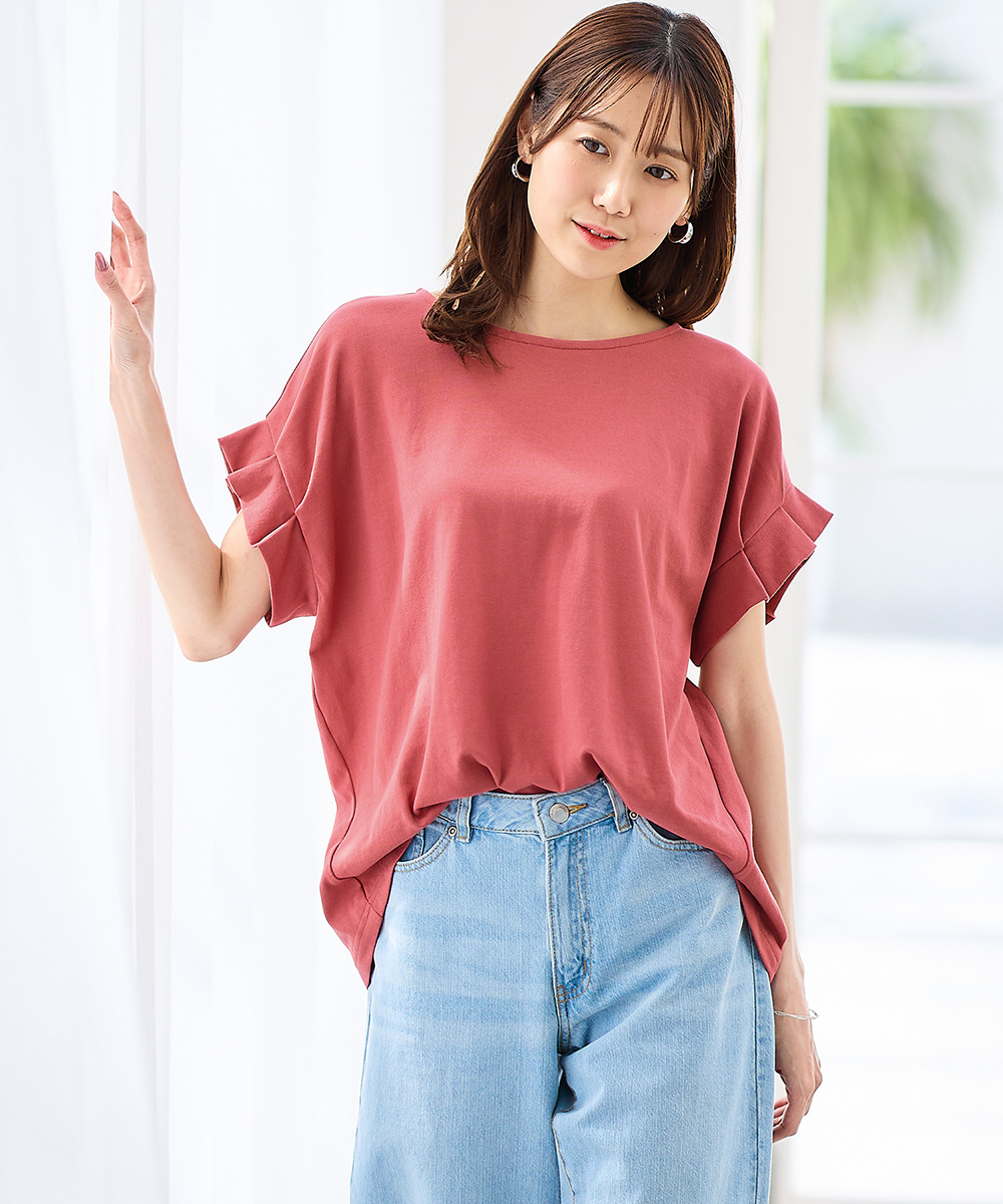 特別価格6/3(月)まで Tシャツ カットソー きれいめ レディース 半袖 おしゃれ 人気 綿 オフィス 大きいサイズ 着映え Honeys ハニーズ 袖タックＴシャツ｜honeys-online｜05