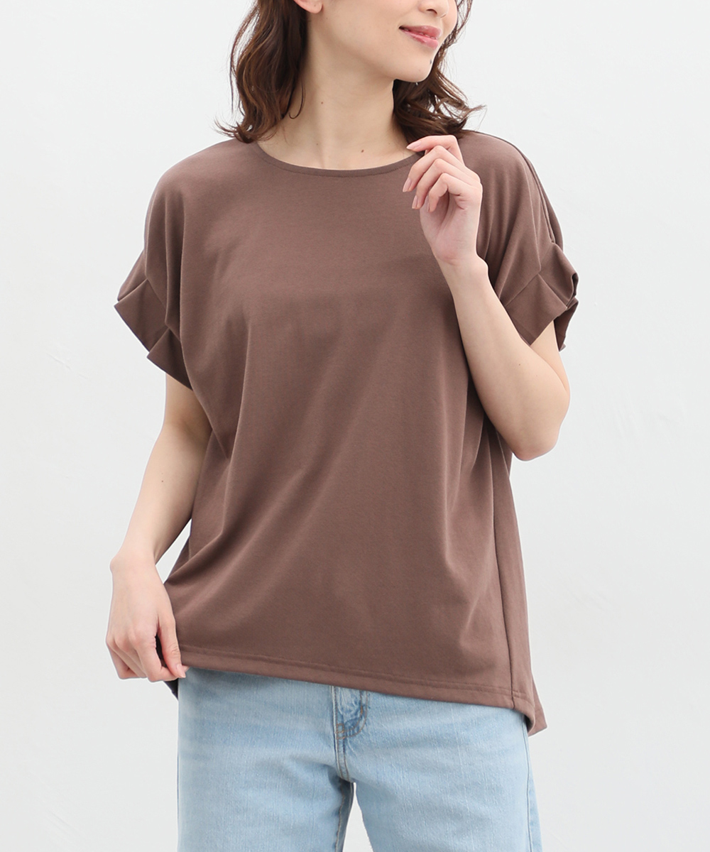 Tシャツ カットソー きれいめ レディース 半袖 おしゃれ 人気 綿 オフィス 大きいサイズ 着映え Honeys ハニーズ 袖タックＴシャツ｜honeys-online｜08