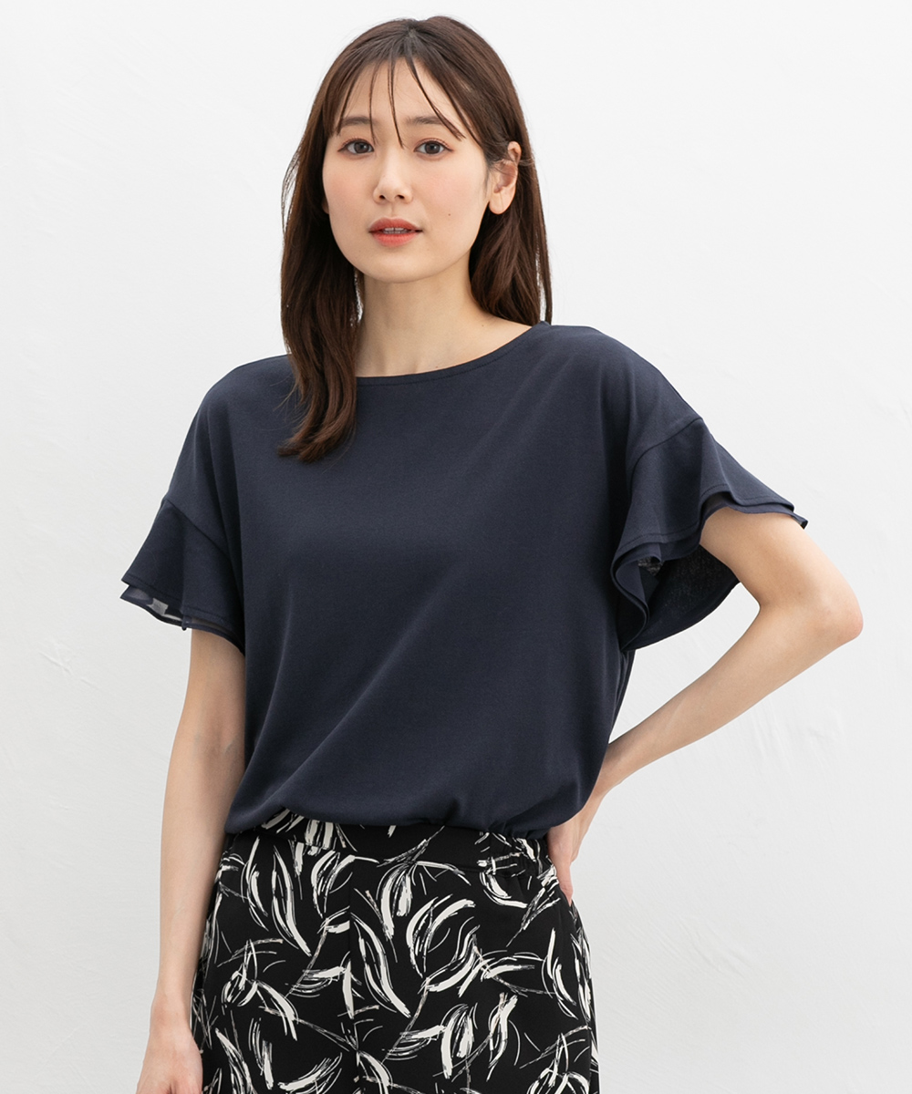 接触冷感 吸水速乾 UVカット トップス Tシャツ 半袖Tシャツ カットソー 半袖 ハニさら 大きいサイズ レディース Honeys ハニーズ フリル袖Ｔシャツ | Honeys | 03