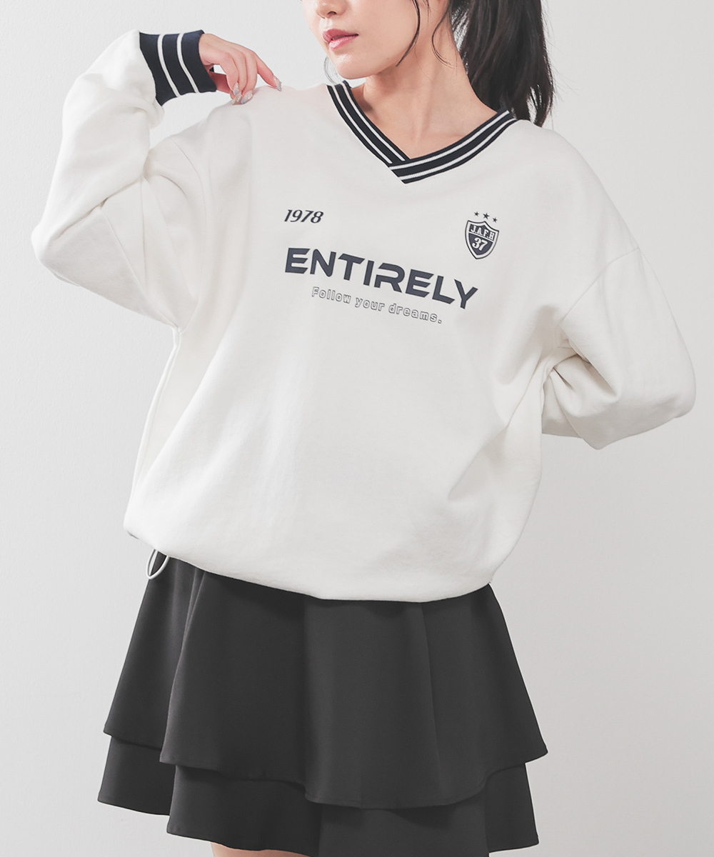 Honeys トップス スウェット 長袖 ゆるトップス ゆったり V